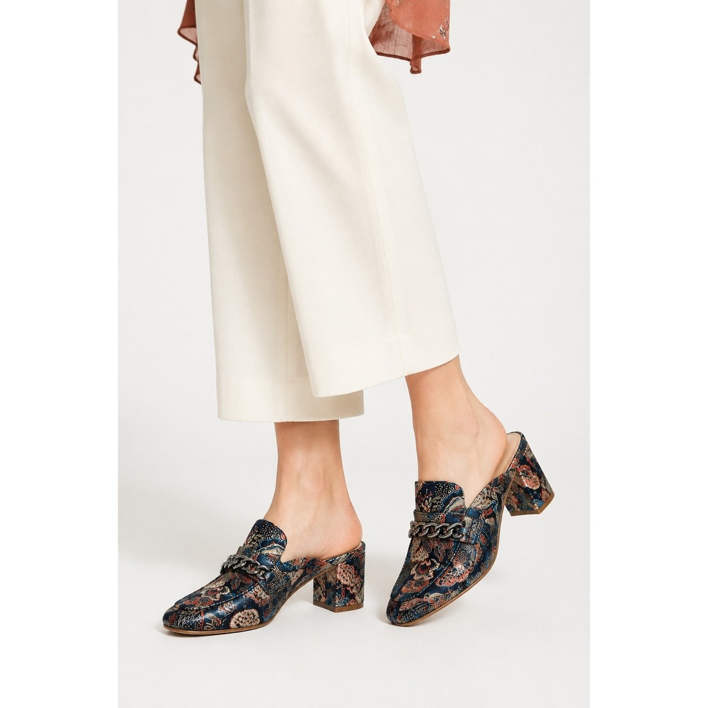 Enzo Angiolini Gilian Floral Brocade Mules 7M Chain Block Heel Boho Romantic